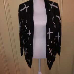 black and white cross sweater/cardigan